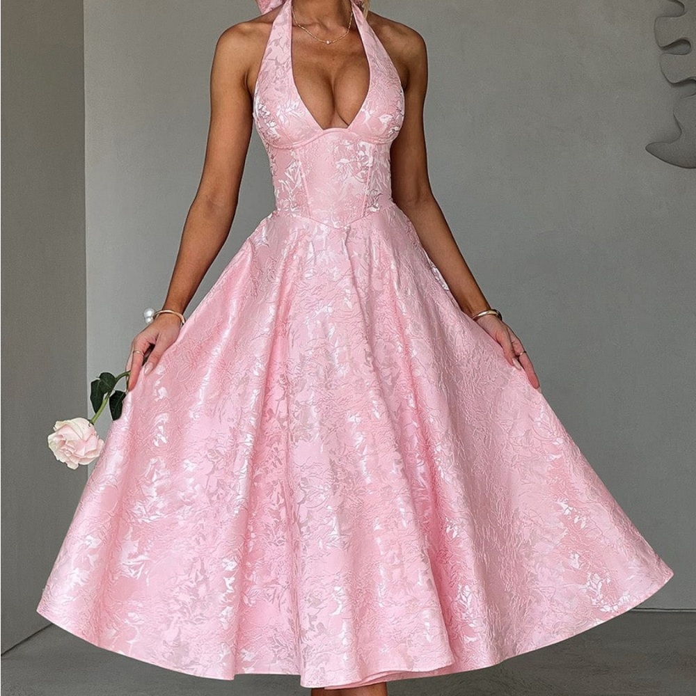 Babyboo Fashion Blush Effie Elegant Pink Halter Midi Dress